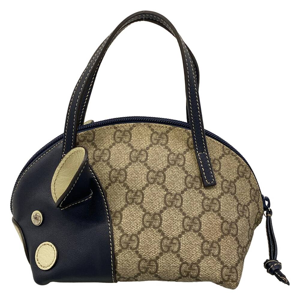 Gucci Kids GG Plus GG Supreme Handbag 271093 Gray-Beige Dark Navy Multi PVC